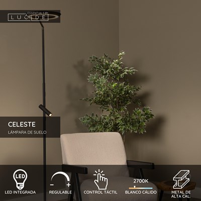 Lucide CELESTE - Lámpara de suelo - Ø 28 cm - LED Regul. - 2700K - Negro | Essential